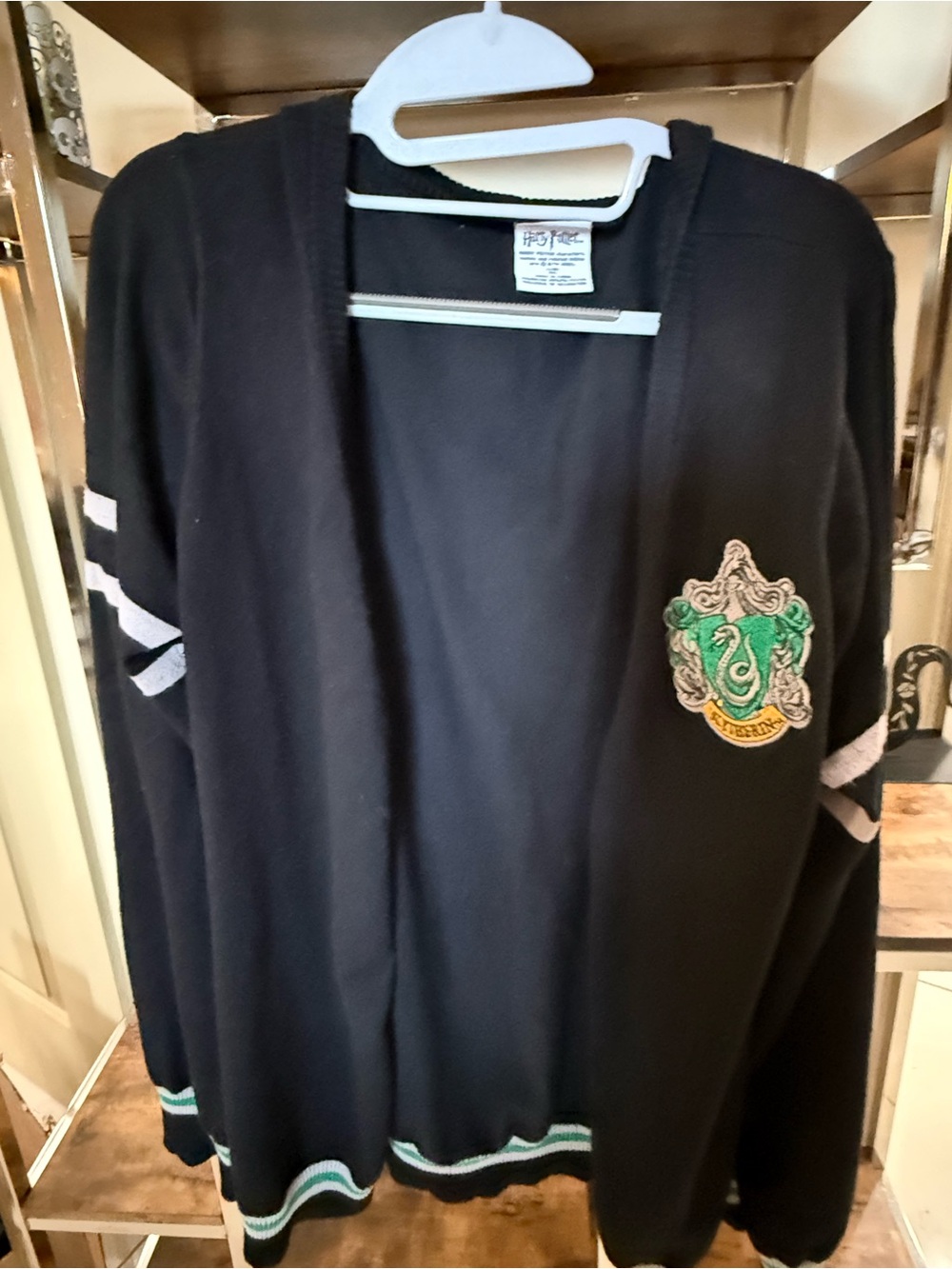 2X Harry Potter Slytherin Cardigan Sweater Black Green Silver Crest Womens
